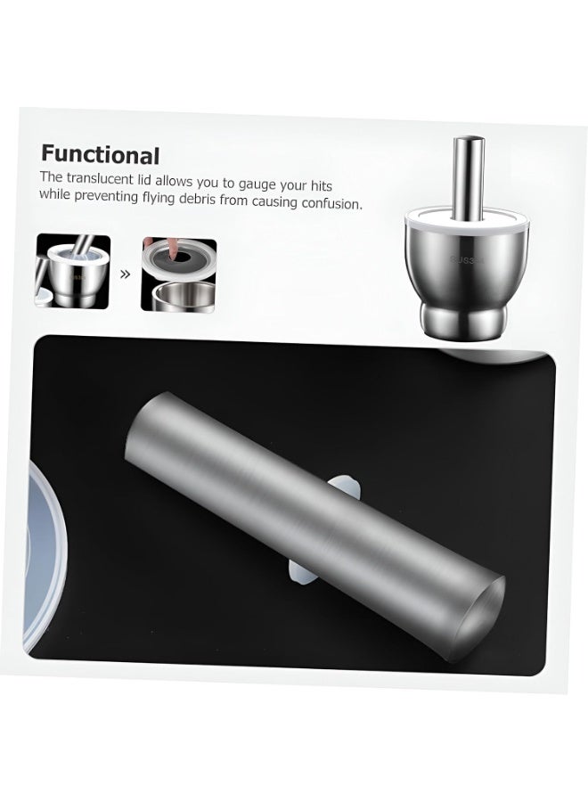 هاون ومدقة من الفولاذ المقاوم للصدأ، مطحنة مطبخ صلبة مصبوبة مع غطاء وقاعدة ثابتة لسحق التوابل والأعشاب والثوم يوميًا - Image 5